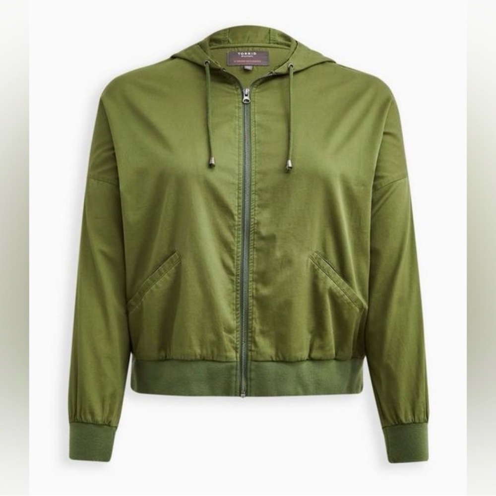 Torrid Twill Dolman Zip Front Hooded Anorak Women's Jacket Green
